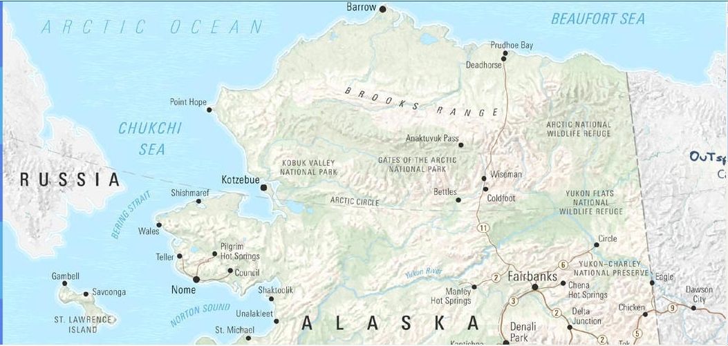 Alaska Map - from Barrow  south to St. Lawrence Island/St. Michael-
