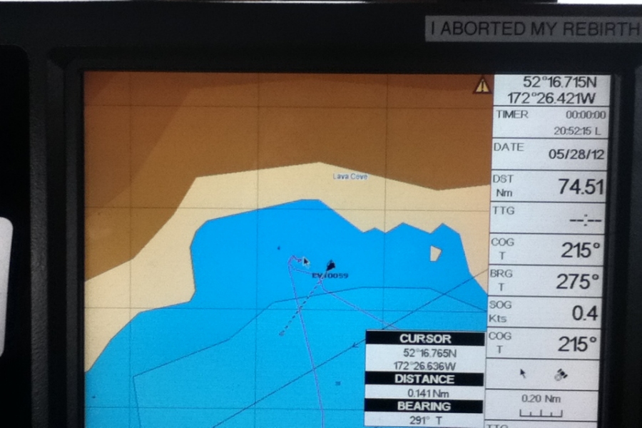 GPS on Puk-uk of our stop near Seguam Island due to Gale Force Winds